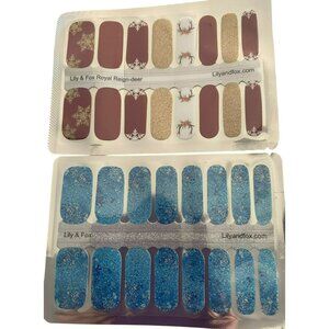 Lily & Fox Nail Polish Wraps Royal Reign-Deer & Blue Snowflake Designs Set Of 2
